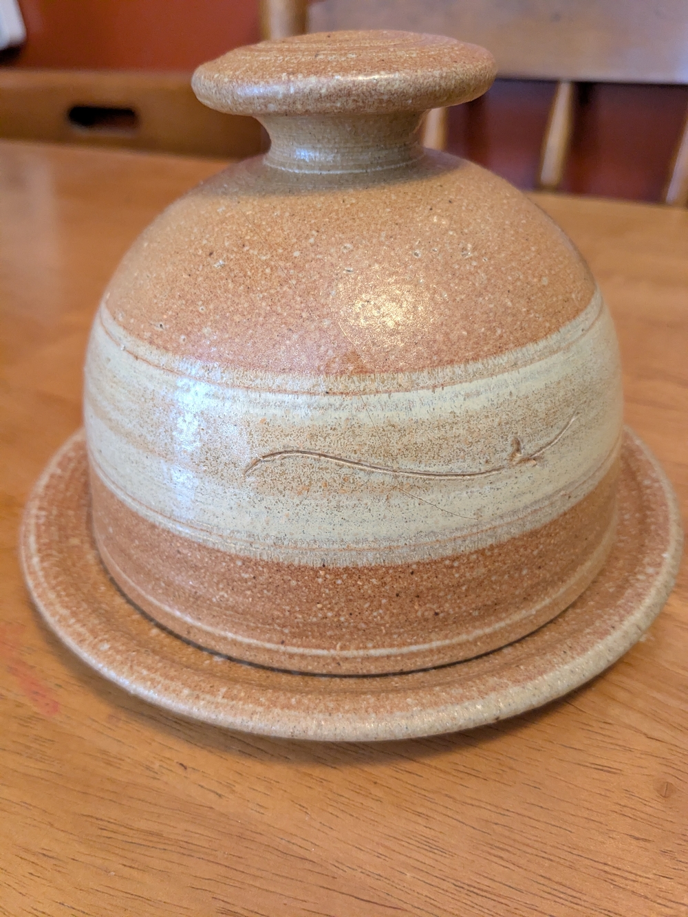 Handcrafted Ceramic Butter Bell - Earthy Tan and Cream